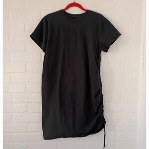 Black Bodycon Mini T-shirt Dress Crew Neck Cinch Tie Side Women Sz L Grunge Goth